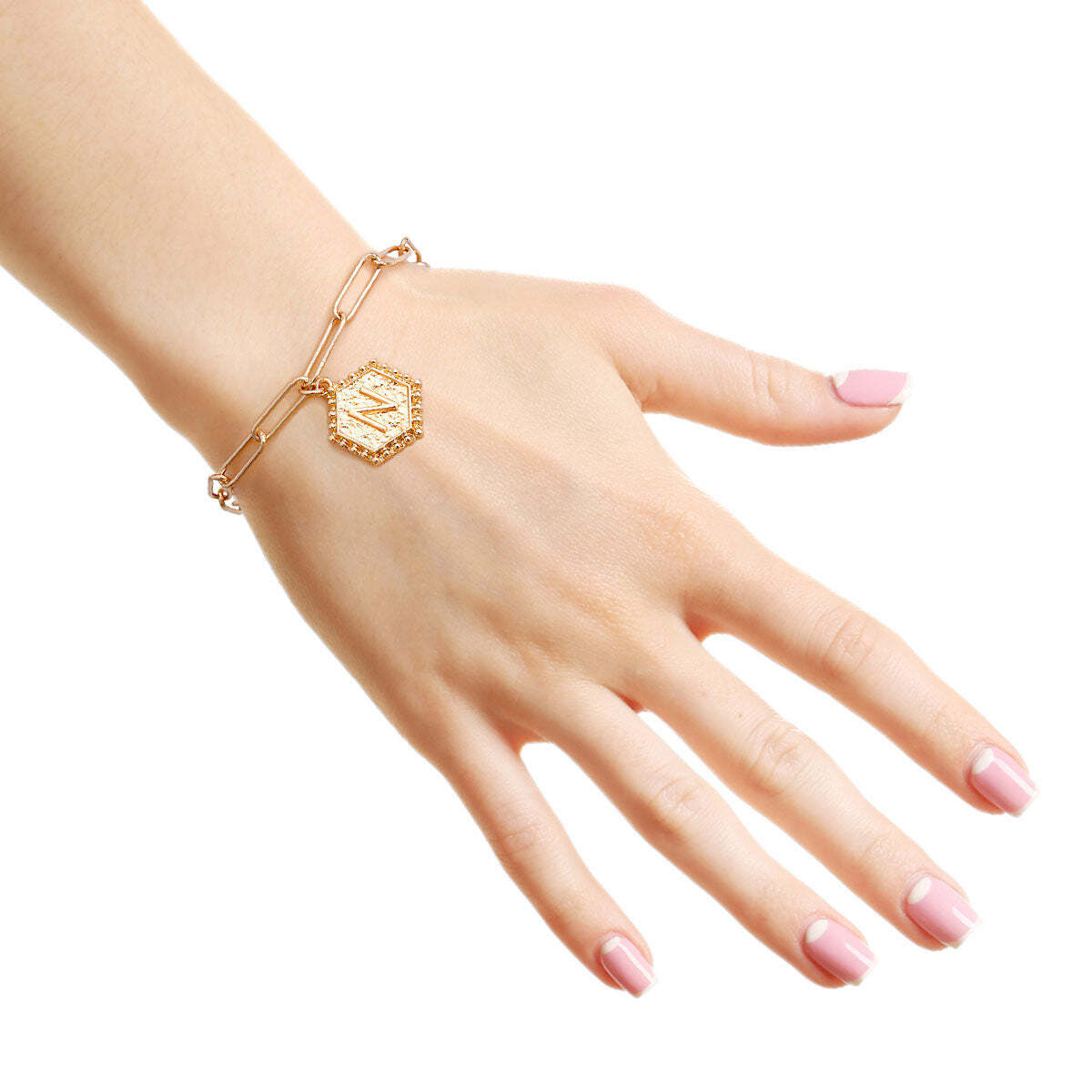 N Hexagon Initial Charm Bracelet - Luminous Bear Shop