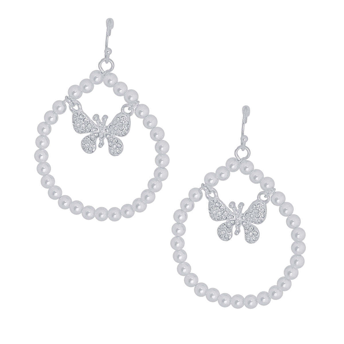 Silver Butterfly in Pearl Drop Hoops - Luminous Bear Shop