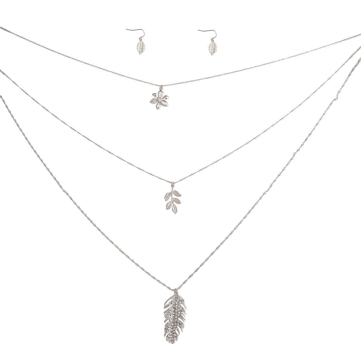 Silver 3 Layer Chain Leaf Necklace - Luminous Bear Shop