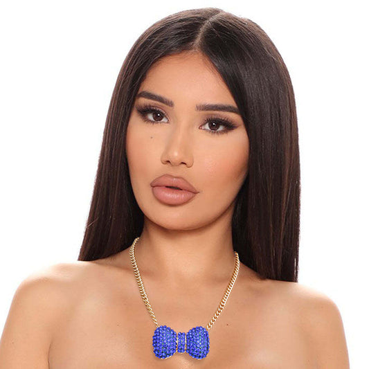 Royal Blue Chunky Bow Necklace - Luminous Bear Shop