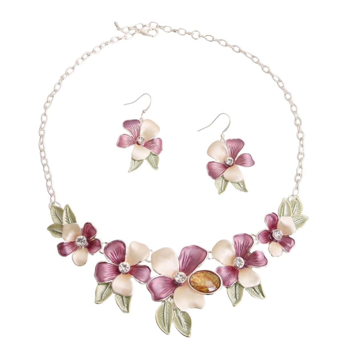 Purle Metal Flower Necklace Set - Luminous Bear Shop