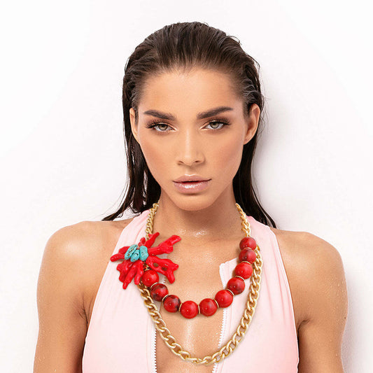 Red and Gold Coral Necklace - Luminous Bear Shop