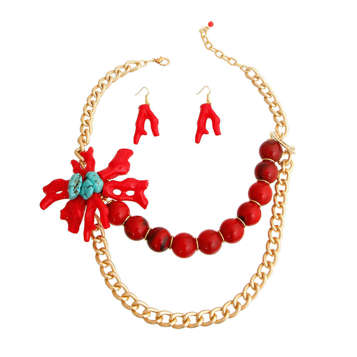 Red and Gold Coral Necklace - Luminous Bear Shop