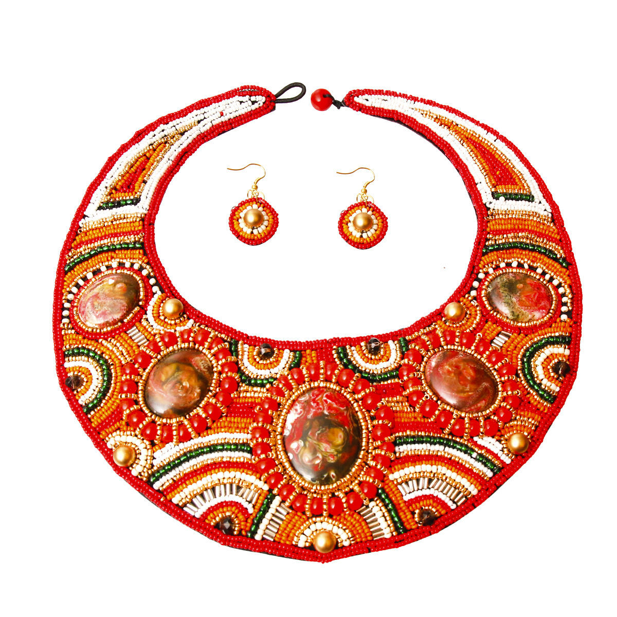 Bead Round Collar Bib Necklace Set - RW Orange - Luminous Bear Shop
