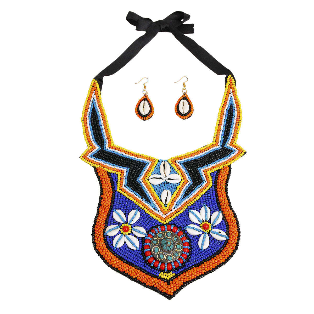 Cowrie Shell Mosaic Bib Necklace - Luminous Bear Shop