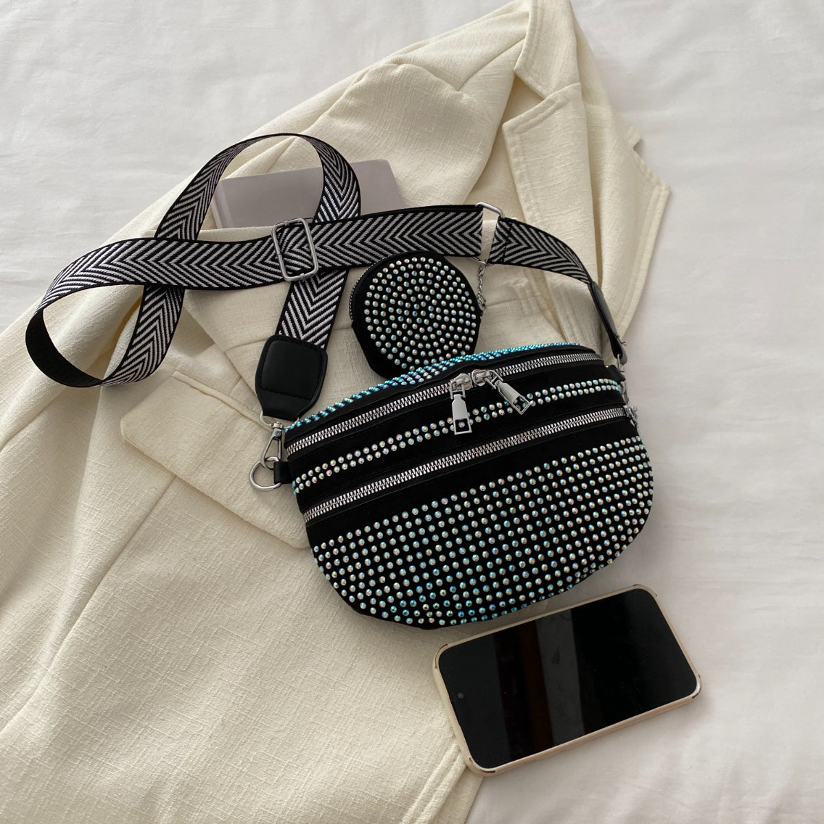 Studded Adjustable Strap Crossbody Bag - Luminous Bear Shop