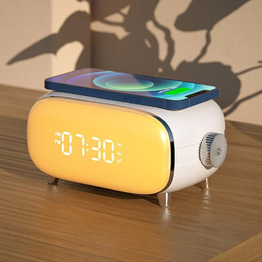 Creative wake-up alarm clock with QI wireless charging stylish atmosphere light clock sunset sleep night light table lamp - Luminous Bear Shop