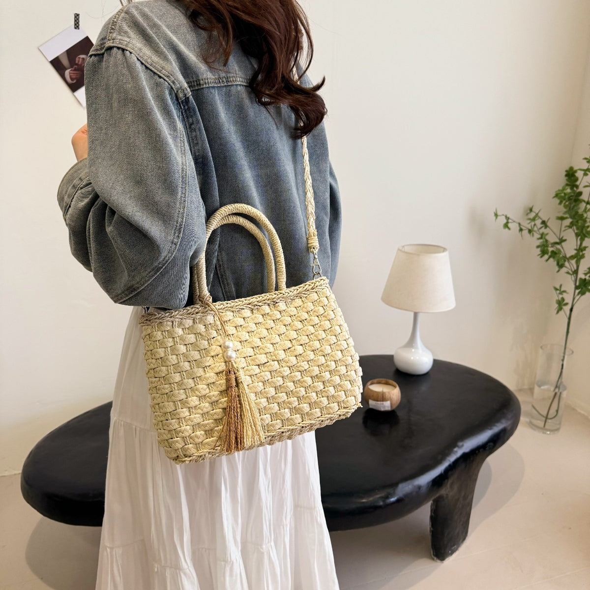 Braided Strap Paper Weave Shoulder Bag - Luminous Bear Shop