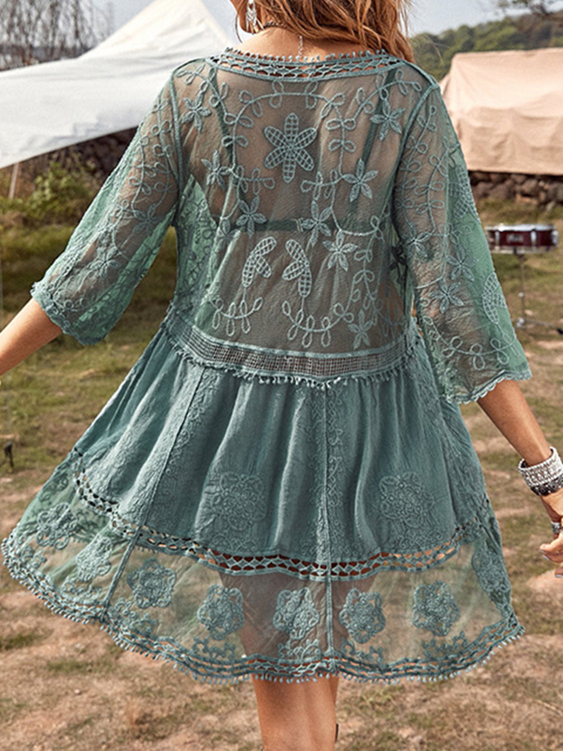 Elegant Lace Detail Plunge Cover-Up Dress - Luminous Bear Shop