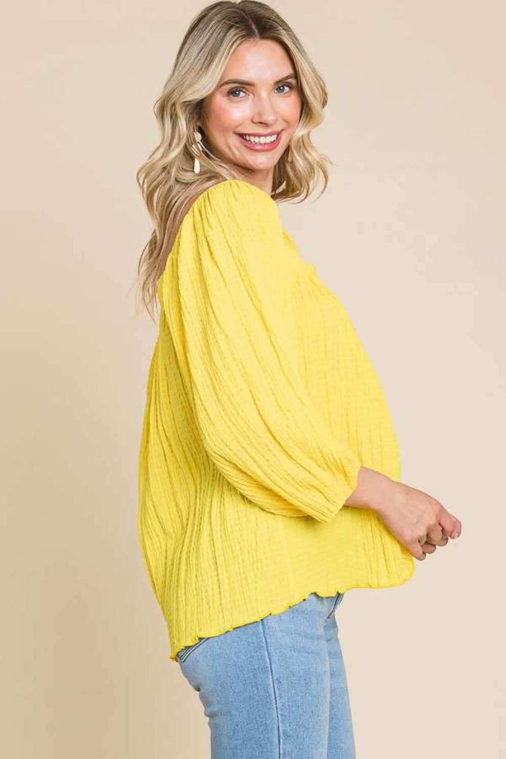 Culture Code Texture Square Neck Puff Sleeve Top - Luminous Bear Shop