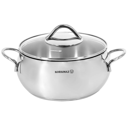 Korkmaz Tombik 2.5 Liter Stainless Steel Casserole in Polished Silver - Luminous Bear Shop