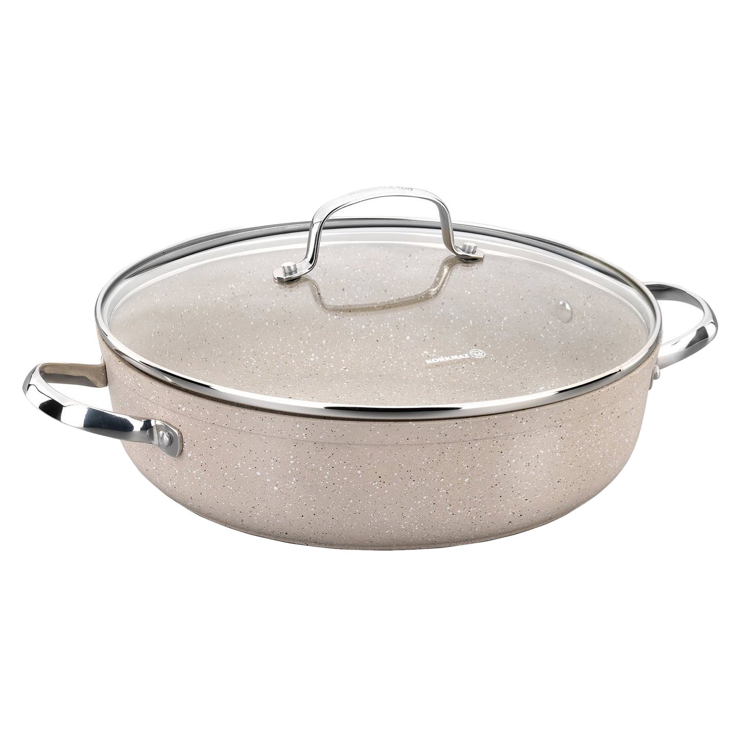 Korkmaz Granita 2.5 Liter Aluminum Nonstick Low Casserole with Lid in Tan - Luminous Bear Shop