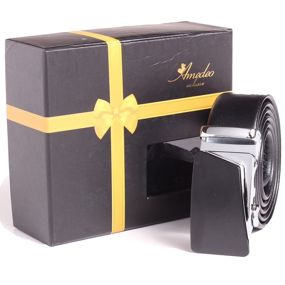 Men's Smart Ratchet No Holes Automatic Buckle Belt in Silver & Black - Luminous Bear Shop