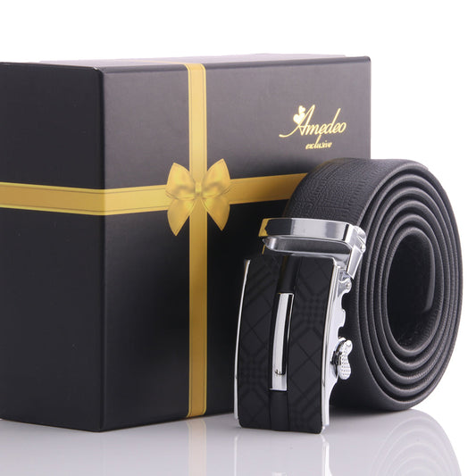 Men's Smart Ratchet No Holes Automatic Buckle Belt in Silver & Black - Luminous Bear Shop