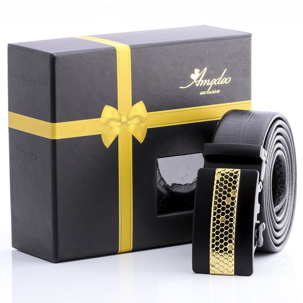 Men's Stainless Steel Black Belt with Gold & Black Buckle - Luminous Bear Shop