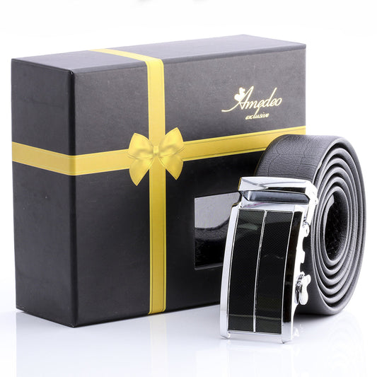 Men's Stainless Steel Black Belt with Silver Buckle - Luminous Bear Shop