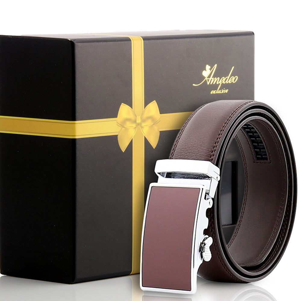 Men's Stainless Steel Brown Belt with Brown Buckle - Luminous Bear Shop