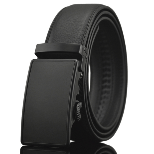 Black Mens Adjustable Ratchet Slide Buckle Belt - Genuine Leather - Luminous Bear Shop