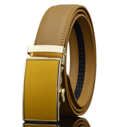 Tan Belt Gold Tan Buckle Mens Adjustable Ratchet Slide Buckle Belt - - Luminous Bear Shop