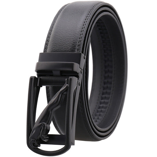 Black Mens Adjustable Ratchet Slide Buckle Belt - Genuine Leather - Luminous Bear Shop