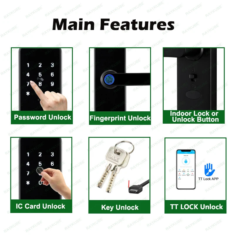 RAYKUBE K8 TT Lock Bluetooth Smart Door Lock Fingerprint Lock Digital Electric Lock