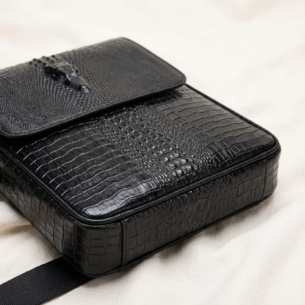 Crocodile Embossed Leather Sling Bag – Rugged & Refined