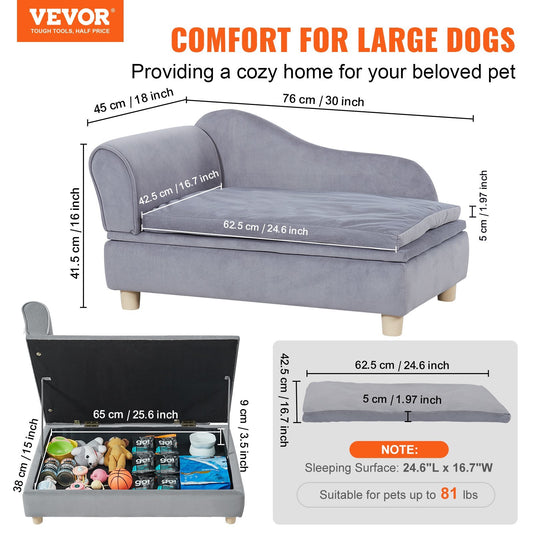 VEVOR Pet Sofa, Dog Couch for Medium-Sized Dogs and Cats, Soft Velvety Dog Sofa Bed, 81 lbs Loading Cat Sofa, Grey - Luminous Bear Shop