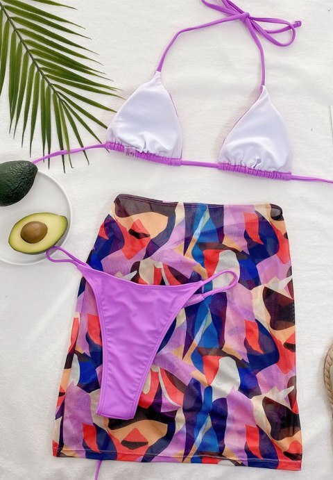 3pack Micro Triangle Bikini Swimsuit & Beach Skirt