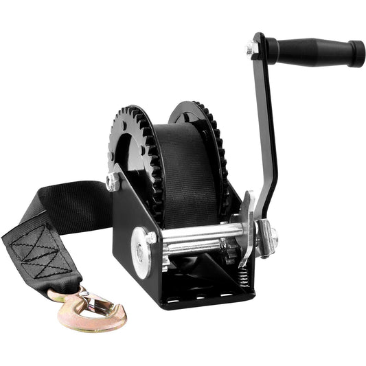 VEVOR Hand Winch, 2000 lbs Pulling Capacity, Boat Trailer Winch Heavy Duty Rope Crank with 23 ft Polyester Strap and Two-Way Ratchet, Manual Operated Hand Crank Winch for Trailer, Boat or ATV Towing - Luminous Bear Shop