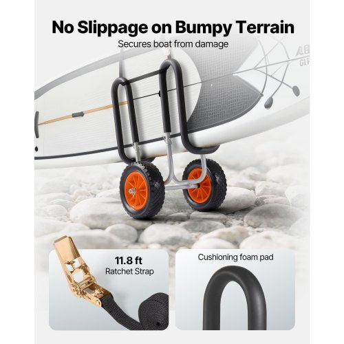 Kayak Cart, 150 lbs Load Capacity, Stand Up Paddle Board Trolley with 10-inch Solid Rubber Tires & Kickstands, Paddle Board Carrier with Ratchet Strap for Paddleboard & Surfboard Transport