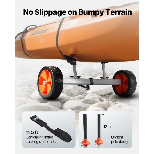 Kayak Cart, 230 lbs Load Capacity, Canoe Cart Dolly with 10-inch Solid PU Tires & Kickstand, Assembles & Disassembles Within Seconds, Paddle Board Trolley for Kayaks, Canoes, Paddleboards