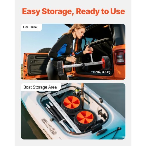 Kayak Cart, 230 lbs Load Capacity, Canoe Cart Dolly with 10-inch Solid PU Tires & Kickstand, Assembles & Disassembles Within Seconds, Paddle Board Trolley for Kayaks, Canoes, Paddleboards