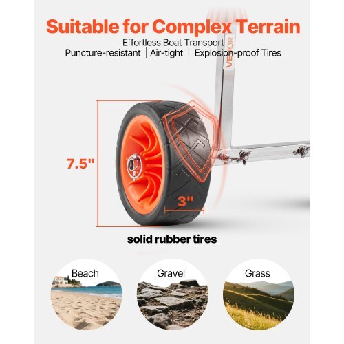 Kayak Cart, 250 lbs Load Capacity, Canoe Cart Dolly with 7.5-inch Solid Rubber Tires & Kickstand, Assembles & Disassembles Within Seconds, Paddle Board Trolley for Kayaks, Canoes, Paddleboards