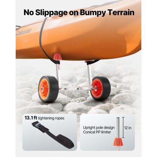 Kayak Cart, 250 lbs Load Capacity, Canoe Cart Dolly with 7.5-inch Solid Rubber Tires & Kickstand, Assembles & Disassembles Within Seconds, Paddle Board Trolley for Kayaks, Canoes, Paddleboards