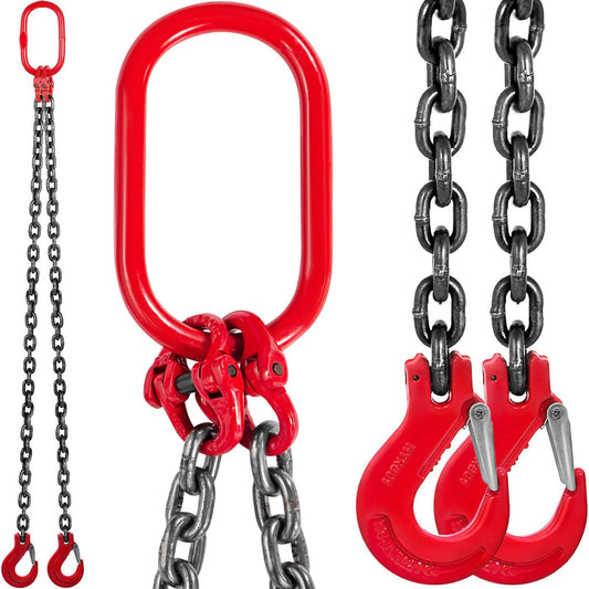 VEVOR 5FT Chain Sling 3/8" x 5' Double Leg with Grab Hooks Sling Chain 4T Capacity Double Leg Chain Sling Grade80(0.375In x 5Ft Double Leg Sling) - Luminous Bear Shop