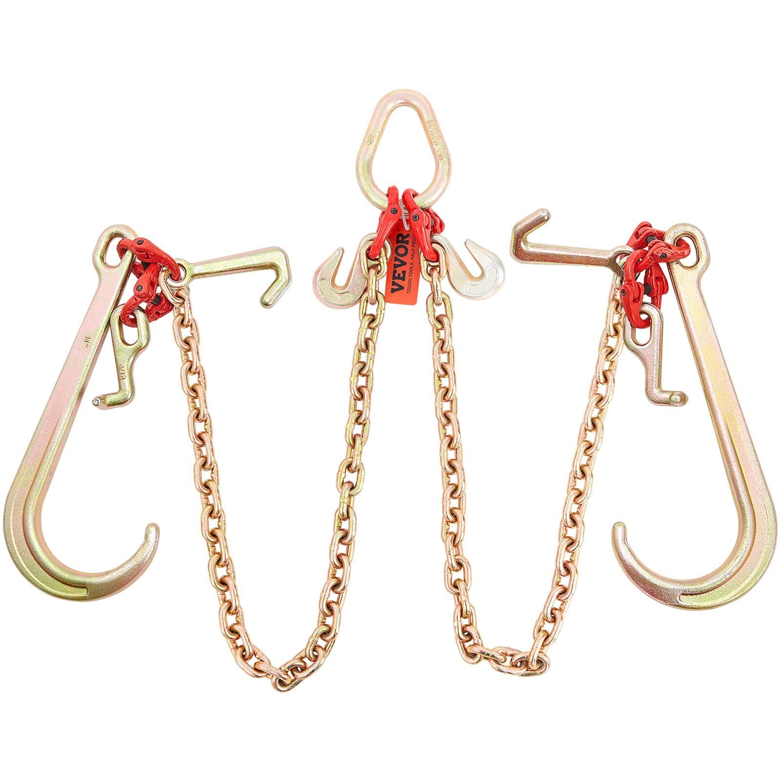 VEVOR V-Chain Bridle, 9620 lbs Working Load Limit, 5/16'' x 3' G80 Tow Chain with RTJ Cluster Hooks, DOT Certified, Galvanized Coating Manganese Steel & D-Shackle, for Lifting & Moving Activities - Luminous Bear Shop