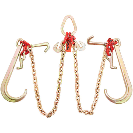 VEVOR V-Chain Bridle, 9620 lbs Working Load Limit, 5/16'' x 3' G80 Tow Chain with RTJ Cluster Hooks, DOT Certified, Galvanized Coating Manganese Steel & D-Shackle, for Lifting & Moving Activities - Luminous Bear Shop