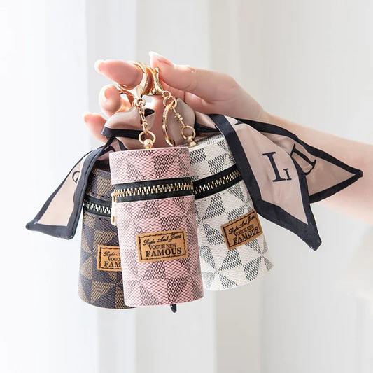 Travel  Leather Lipstick Bag Multi-color Safety Keychain Lipstick Holder Mini Handbag Coin Purse Keychain