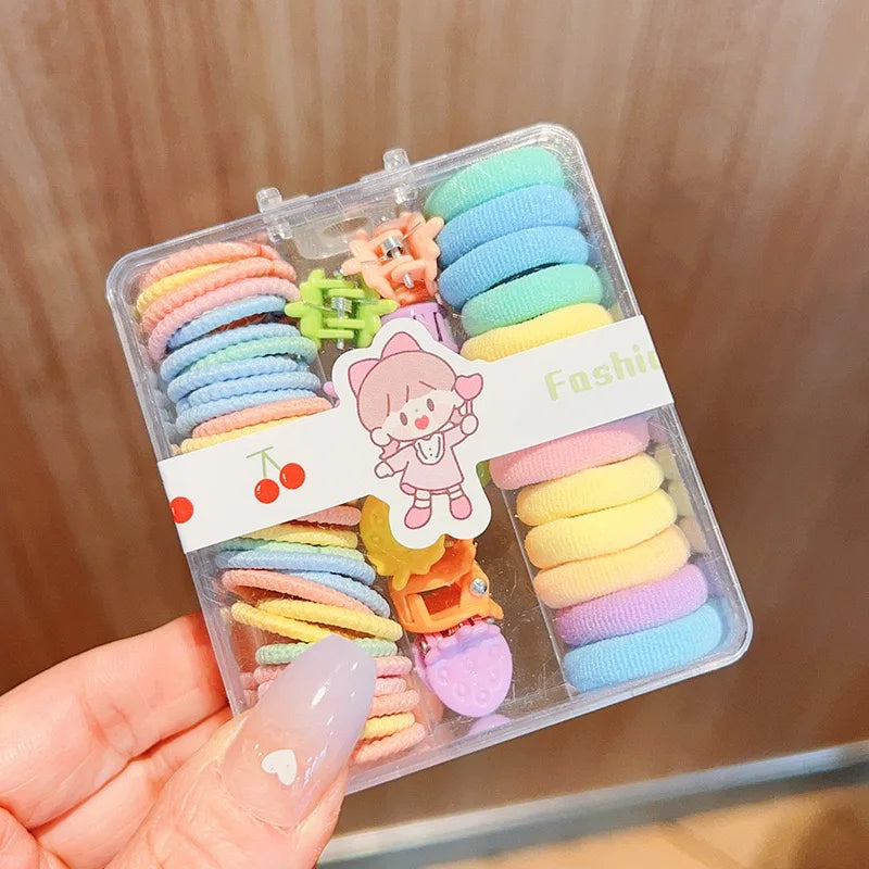 Colorful Hair Accessories Set for Girls – Mini Hair Claw Clips & Baby Elastic Rubber Bands
