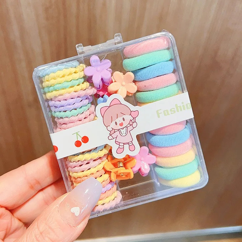 Colorful Hair Accessories Set for Girls – Mini Hair Claw Clips & Baby Elastic Rubber Bands