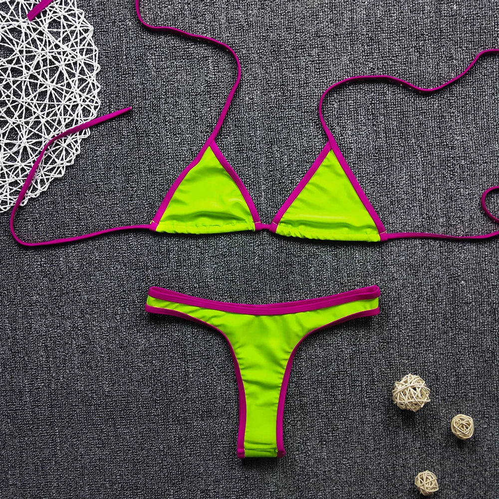 👙 Brazilian-Style Micro Thong Bikini – Sexy Halter Two-Piece Swimsuit for Women | Minimal Coverage Beachwear