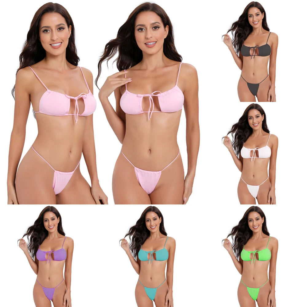👙 Micro G-String Bikini – Ultra Sexy 2-Piece Swimwear for Women | Open Cup Halter Top &amp; Minimal Coverage Bottom