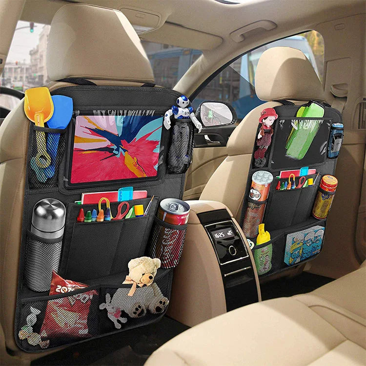 Multifunctional Car Seat Organizer – Backseat Storage Bag with Touchscreen Tablet Holder