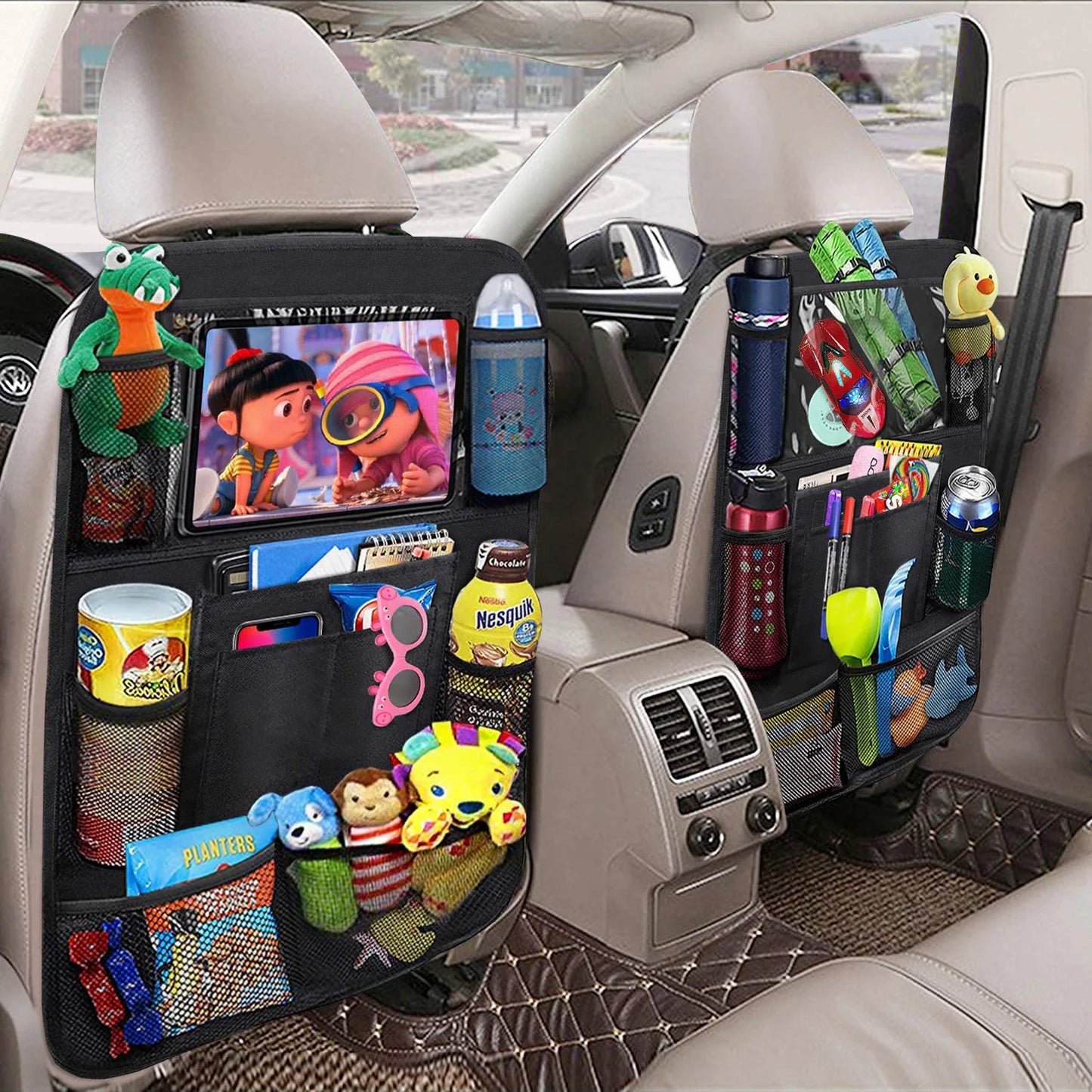Multifunctional Car Seat Organizer – Backseat Storage Bag with Touchscreen Tablet Holder