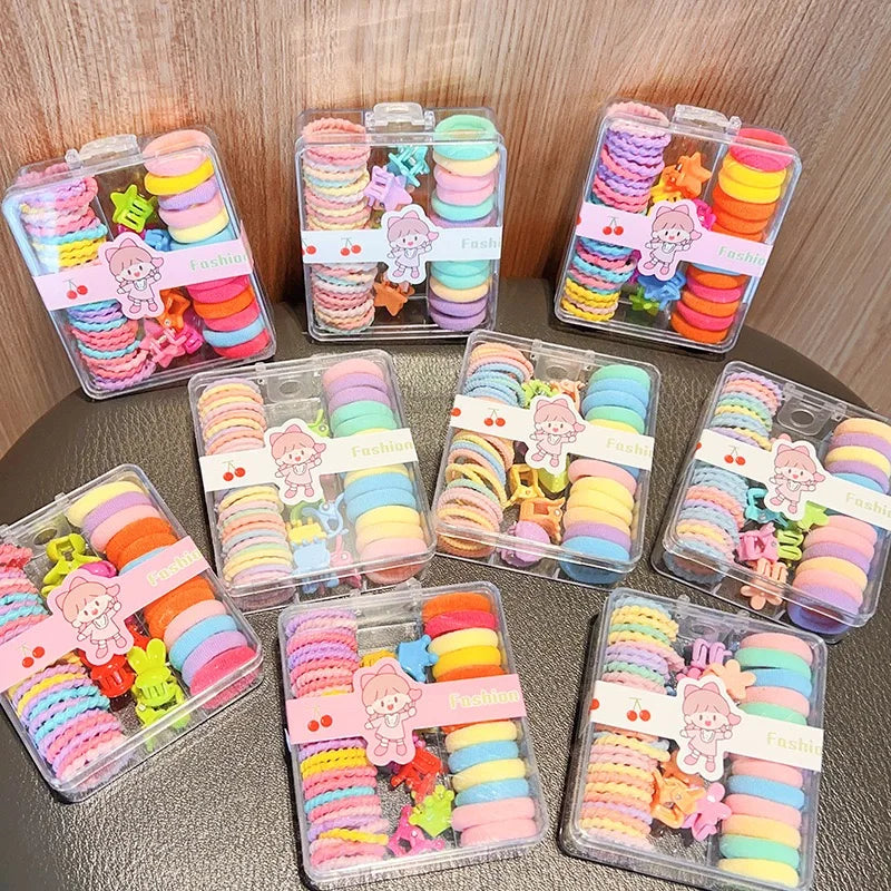 Colorful Hair Accessories Set for Girls – Mini Hair Claw Clips & Baby Elastic Rubber Bands