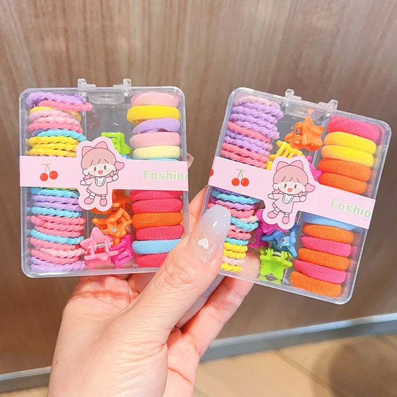 Colorful Hair Accessories Set for Girls – Mini Hair Claw Clips & Baby Elastic Rubber Bands