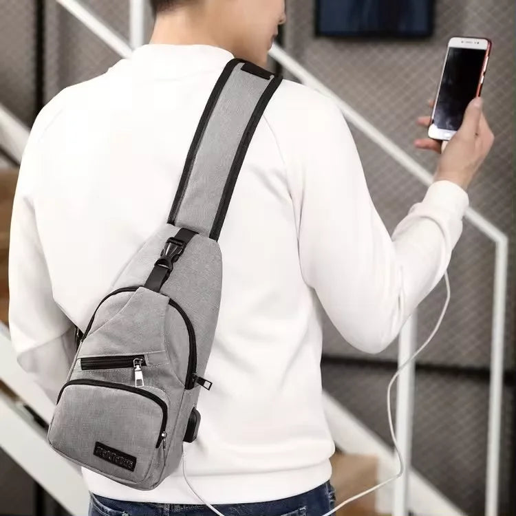 Oxford Sports Chest Bag – Lightweight Crossbody Shoulder Bag with USB Charging Port
