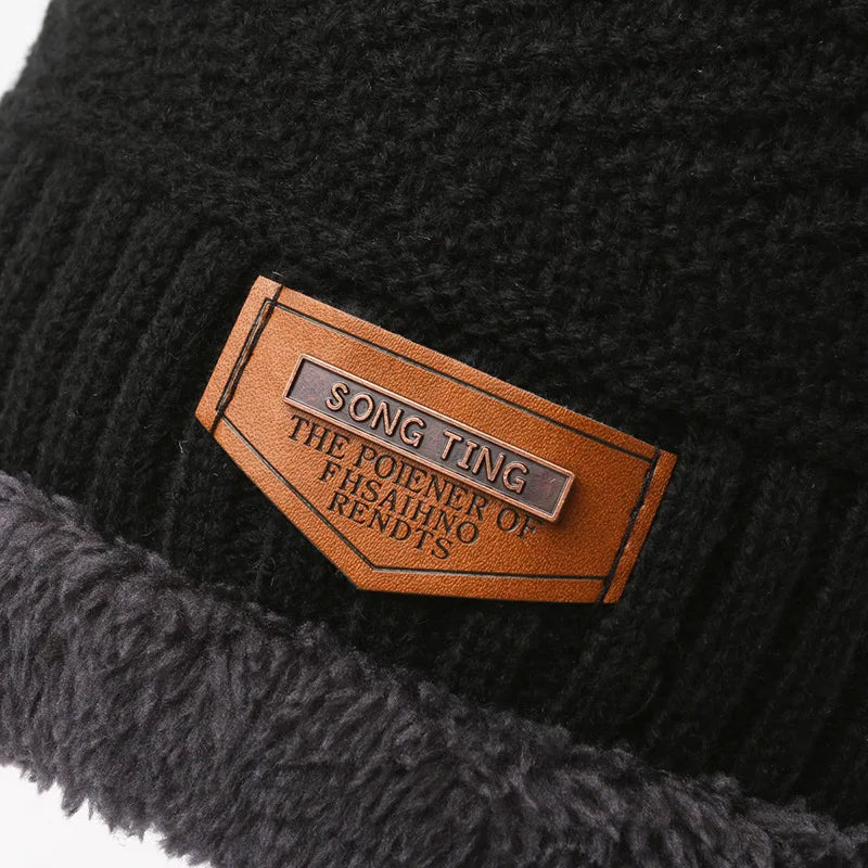 Winter Set Hat Scarves Touch Screen Gloves 3pcs Warm Men Women Fashion Thickening Plus Wool Neck Protect Cap Outdoor Riding