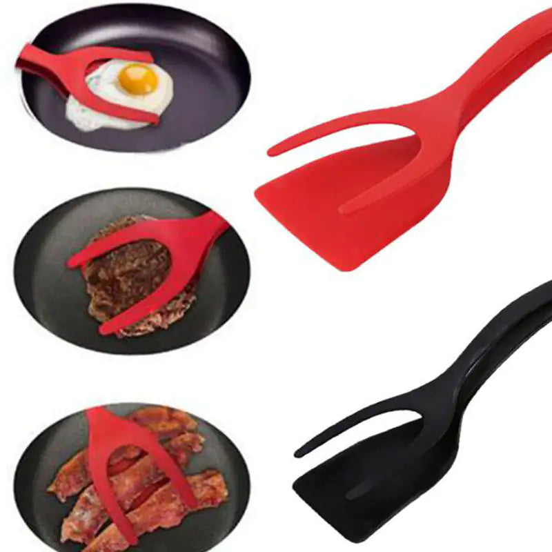 2 In 1 Grip And Flip Tongs Egg Spatula Tongs Clamp Pancake Fried Egg French Toast Omelet Overturned Kitchen Accessories - Luminous Bear Shop