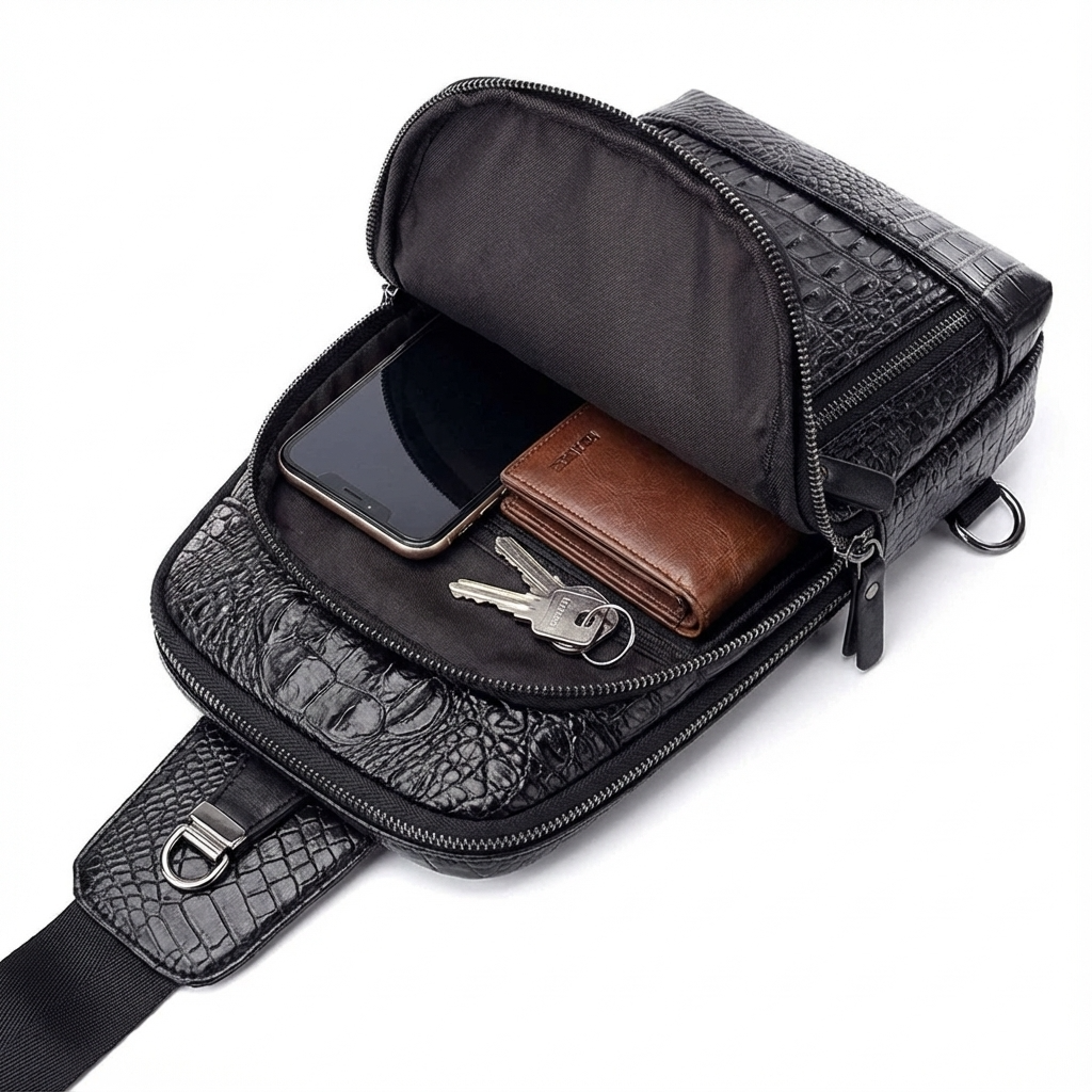 Croc Design Leather Sling Bag – Sophisticated & Practical